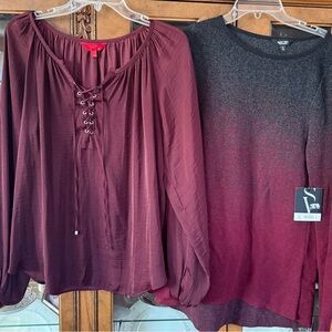 Vera Wang Ombré NWT Top + Women's Burgundy Lace-Up Blouse Jennifer Lopez